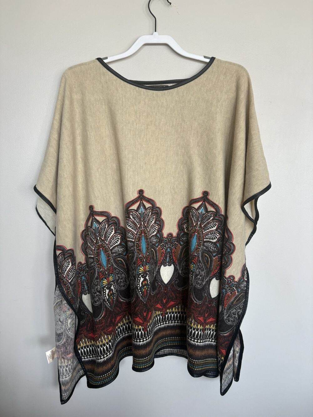 Do Everything In Love Boho Poncho Top One Size Paisley Oversized Beige